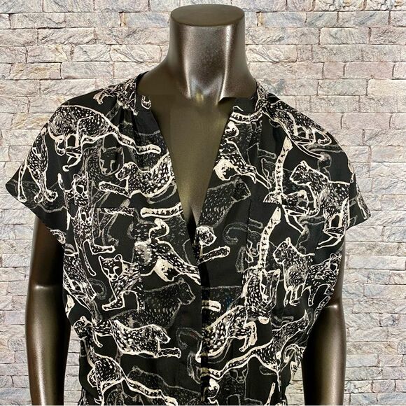 H&M Jumpsuit Black Tan Leopard Cheetah Print Women's Size 6 Lightweight Summer - Picture 6 of 9